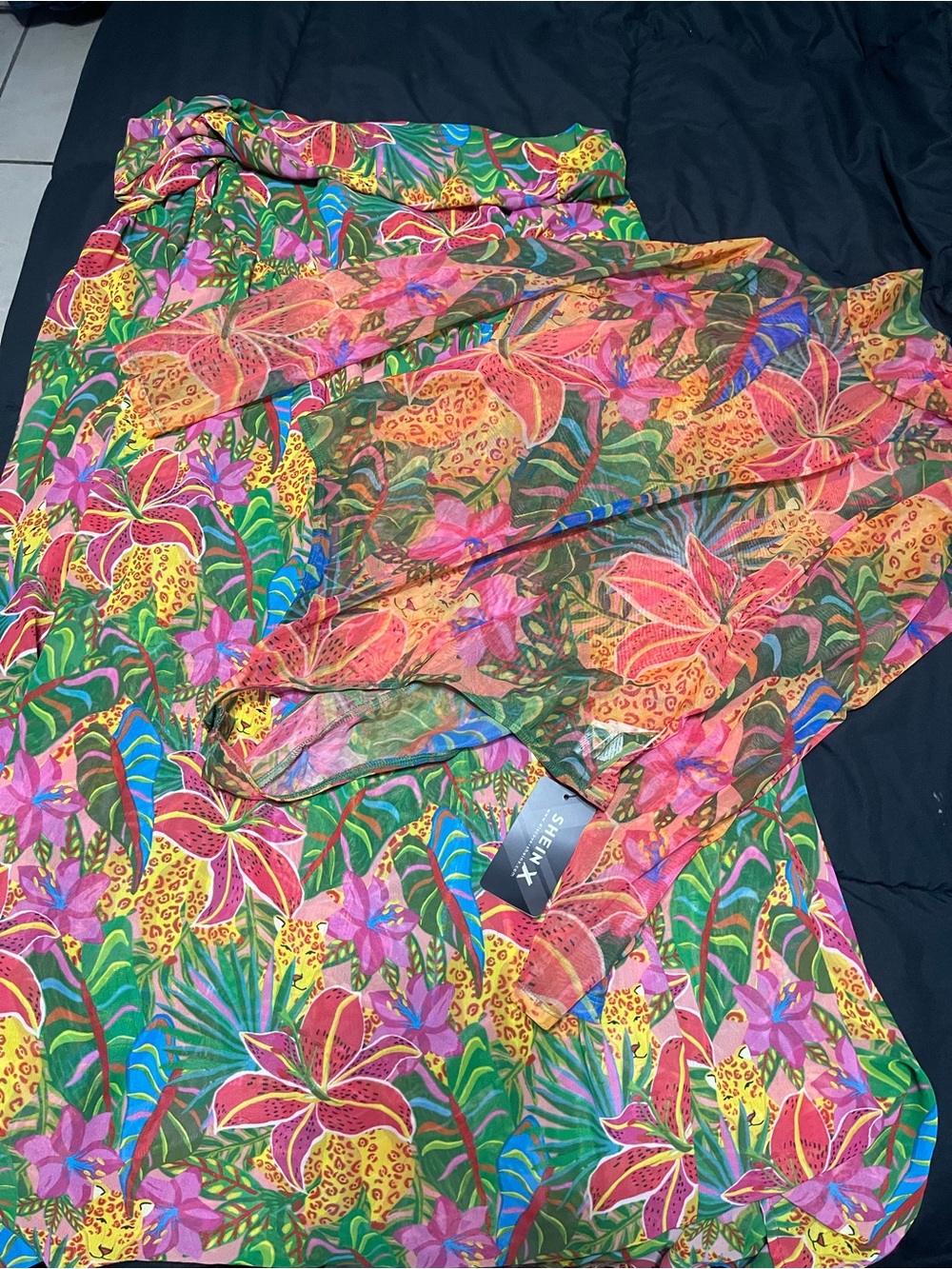 SHEIN Tropical Floral Maxi Skirt - Green, Pink, Yellow, Blue